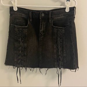 Black jean skirt with laces